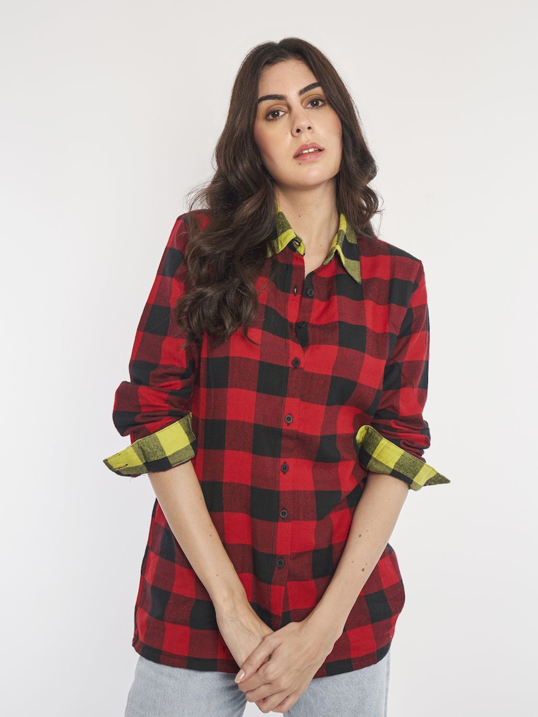 How When Wear Buffalo Checks Checked Spread Collar Cotton Shirt