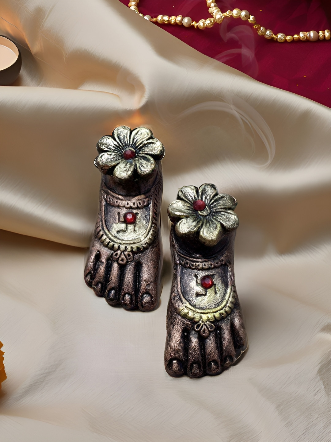 Kraftlik Handicraft Set Of 2 Beige Laxmi Ji Charan For Prosperity & Wealth