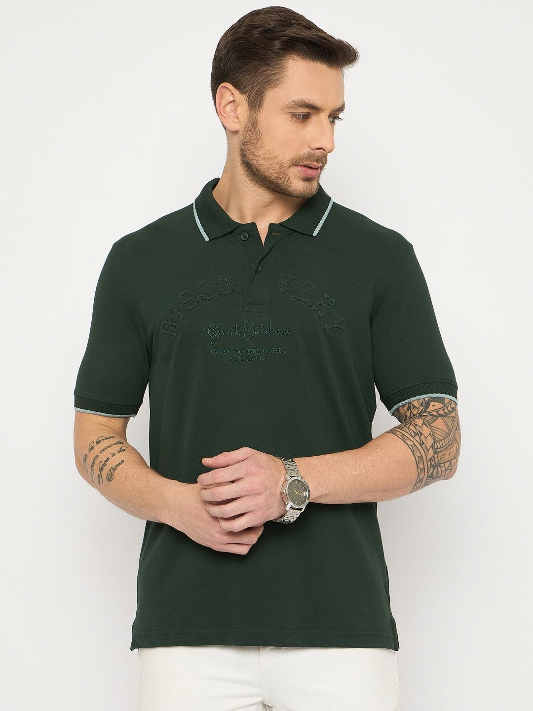 Duke Typography Embroidered Polo Collar Cotton Slim Fit T-shirt