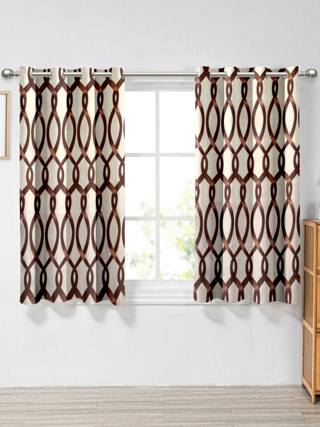 Aura Coffee Brown And Beige 2 Pieces Door Curtain