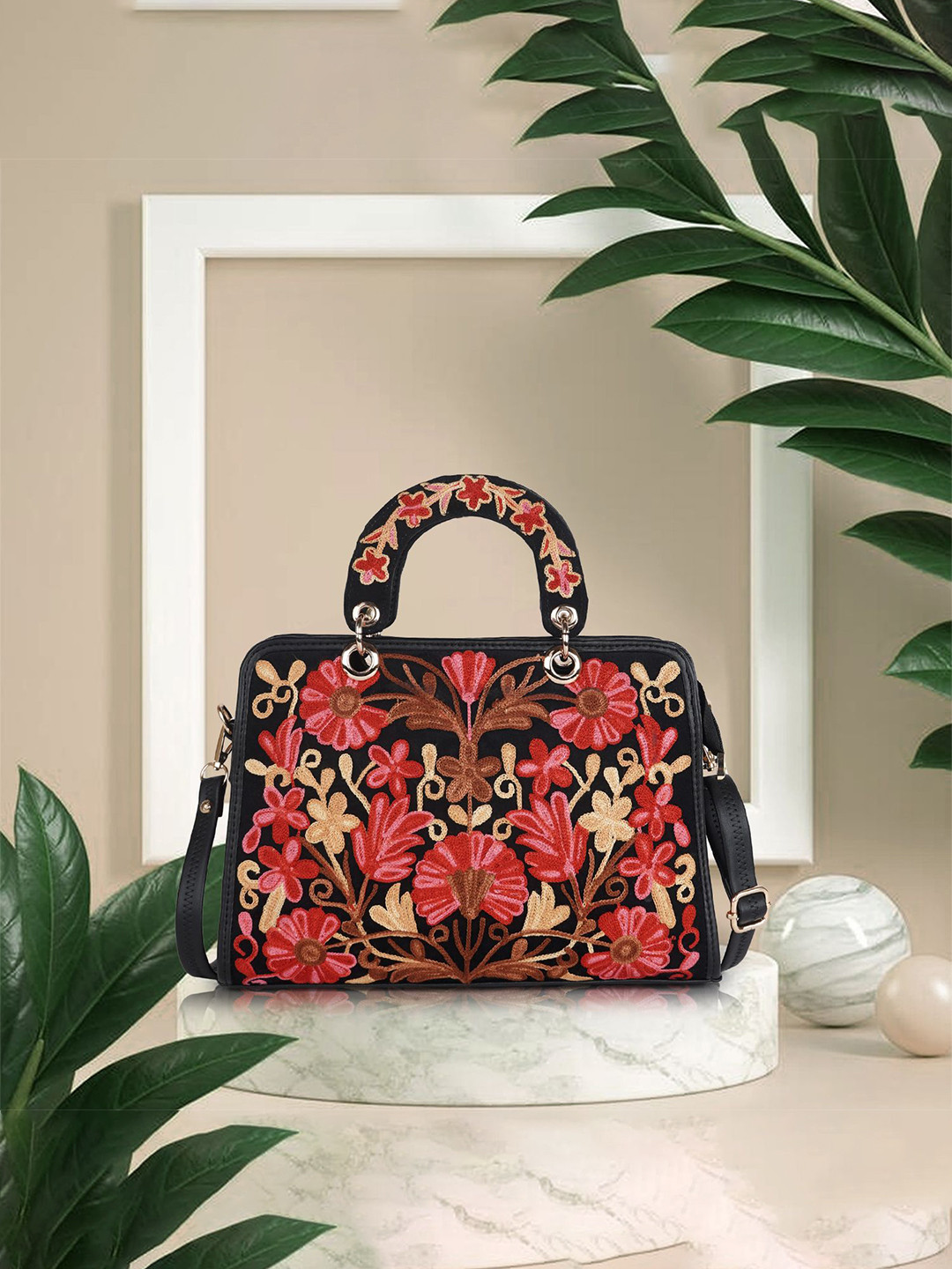 VELUCIA Women Floral Textured Structured Handheld Bag