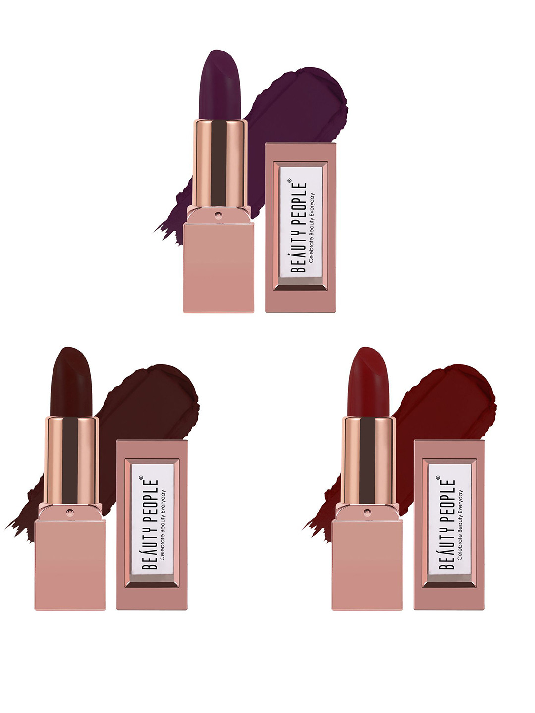 Beauty People Set Of 3 Glorified Gold Long Lasting Matte Lipstick- 3.8 g Each-105-130- 136