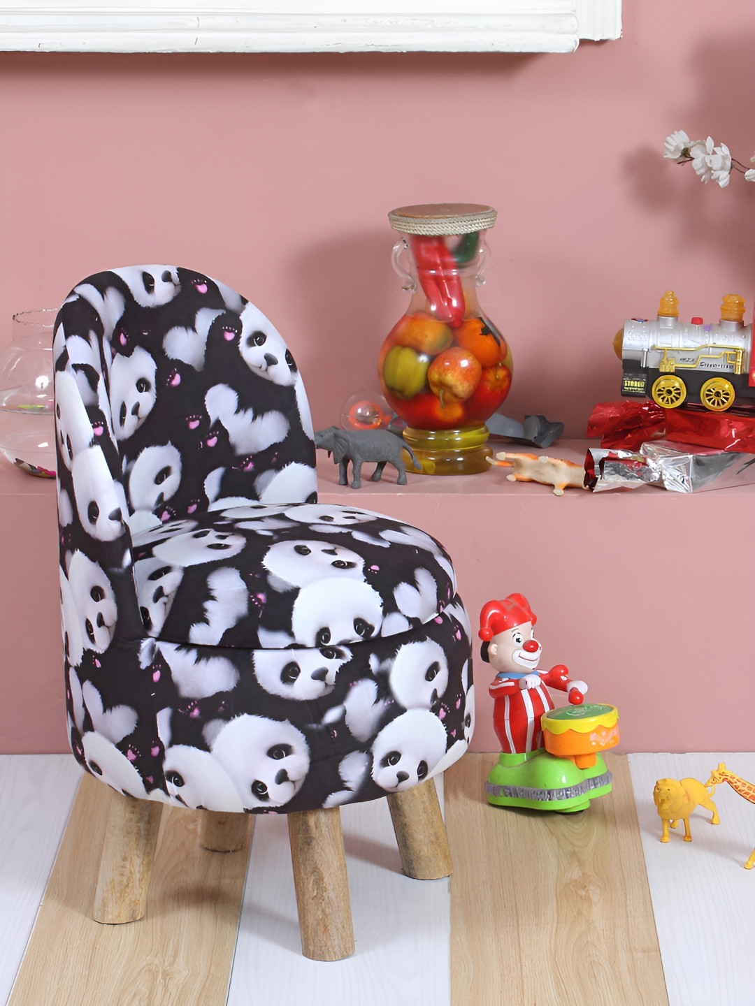 Shadowkart White & Black Printed Round Ottoman Pouffe