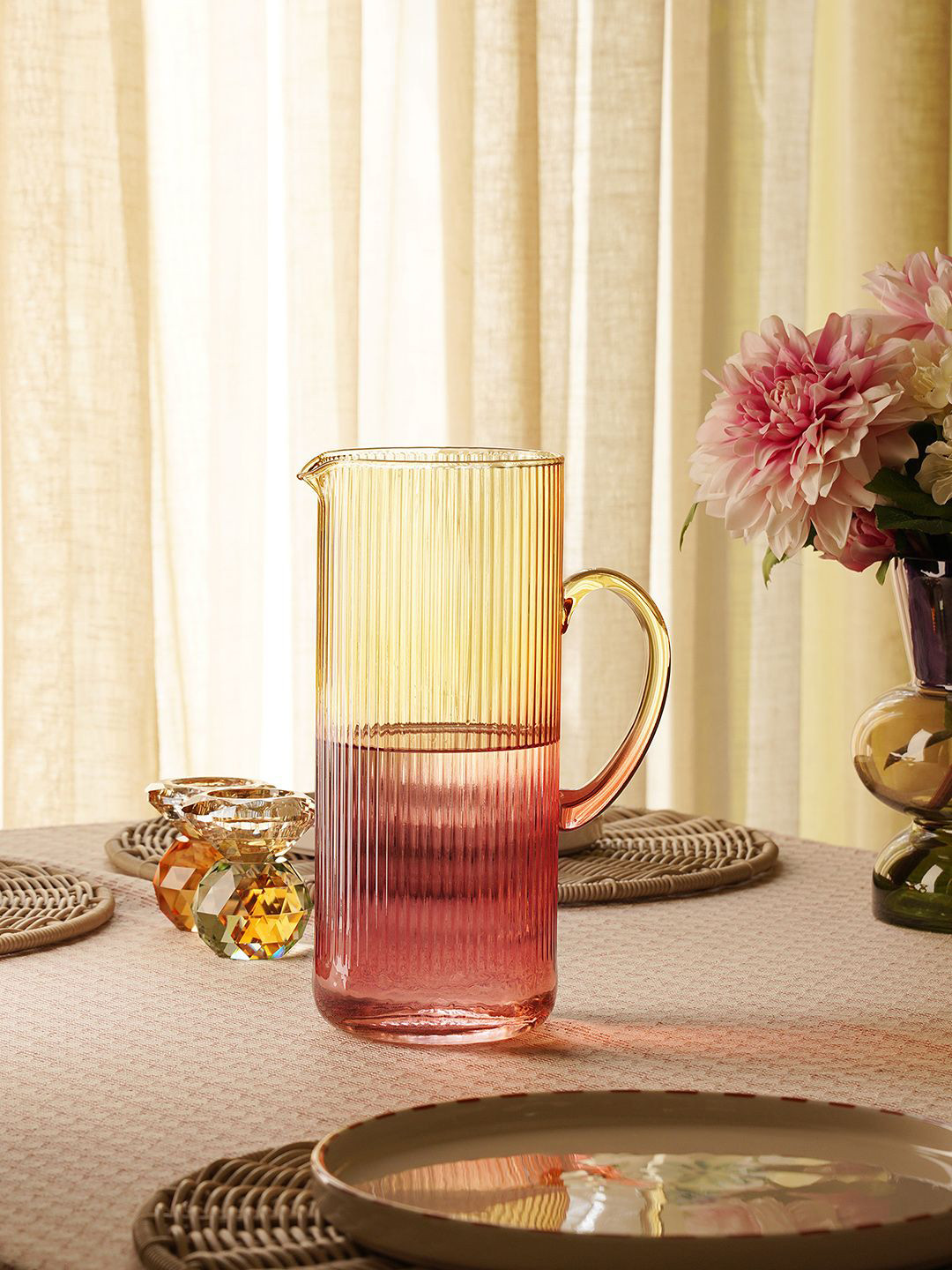 Pure Home and Living Yellow & Orange Ombre Linear Textured Glass Water Jug