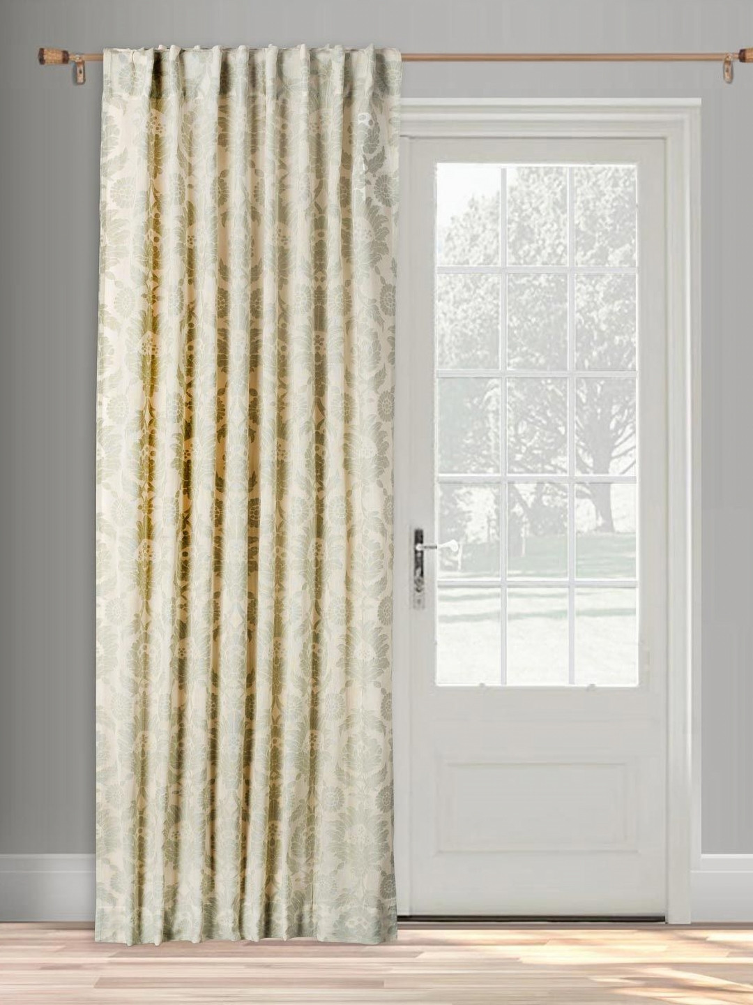 Fabindia Gulmarg White & Beige Printed Cotton Door Curtain