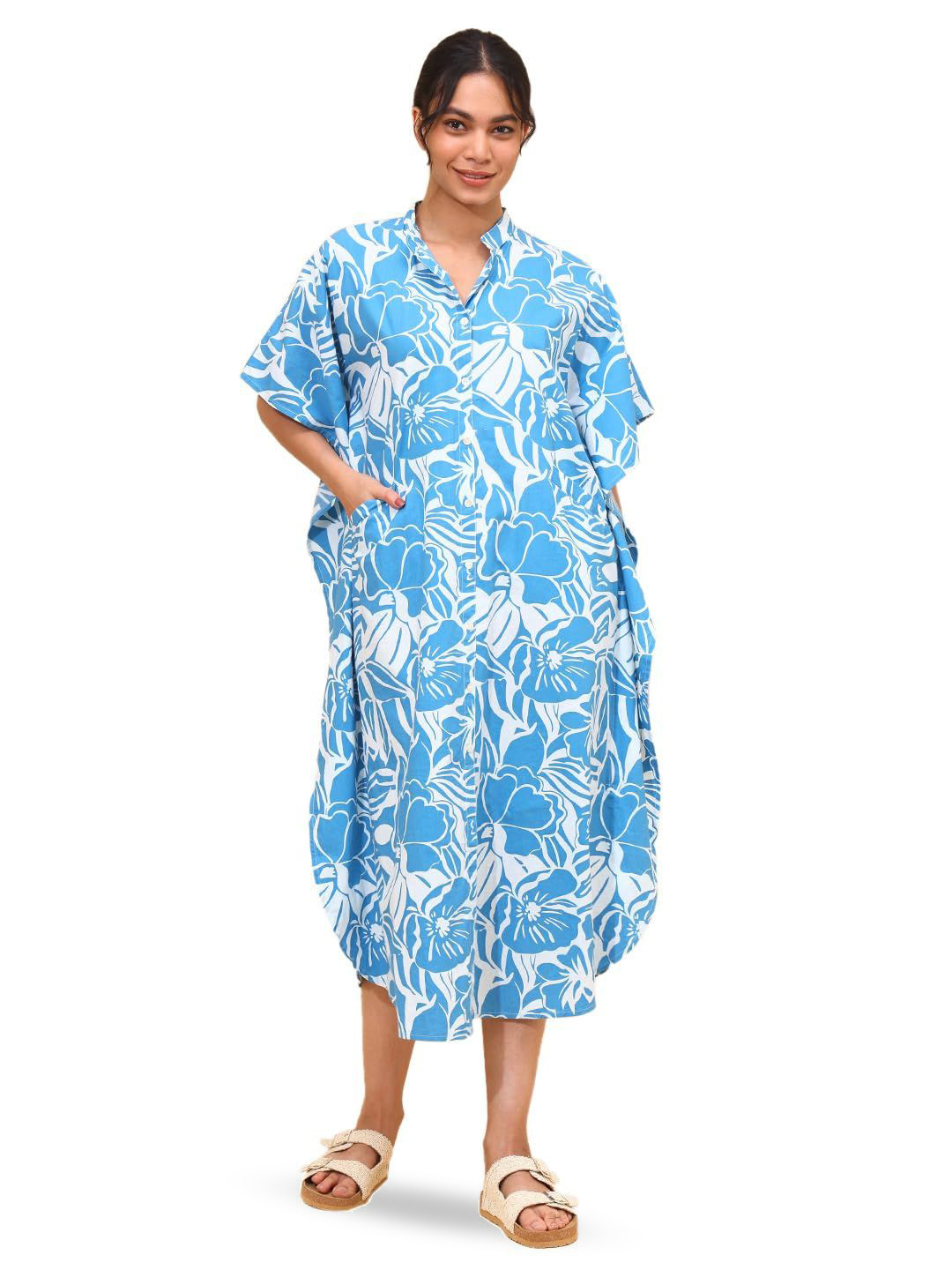 YELLOW BLOOM Printed Cotton Kaftan Desss