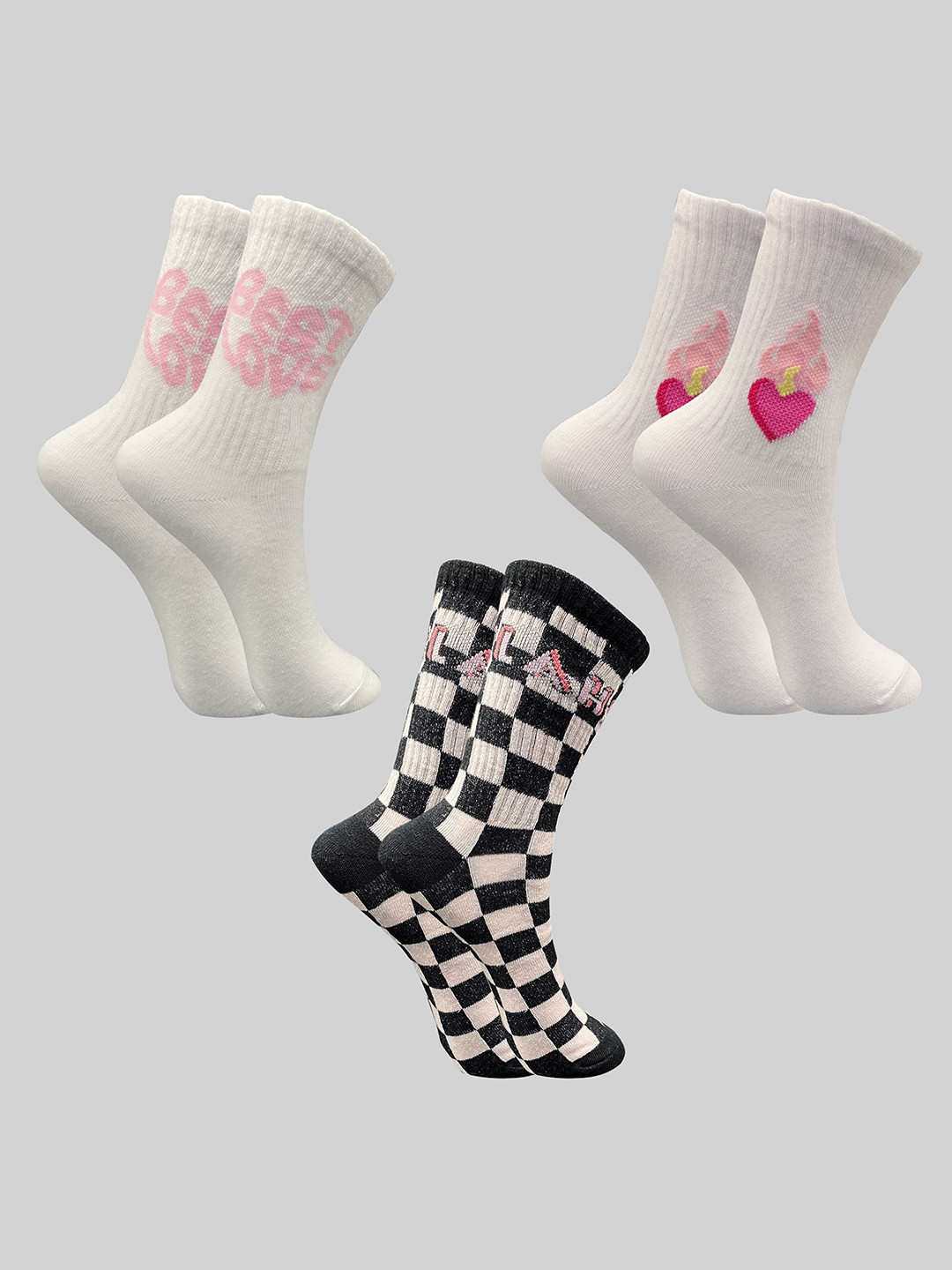 TRAZO Women Pack Of 3 Patterned Printed Calf-Length Socks