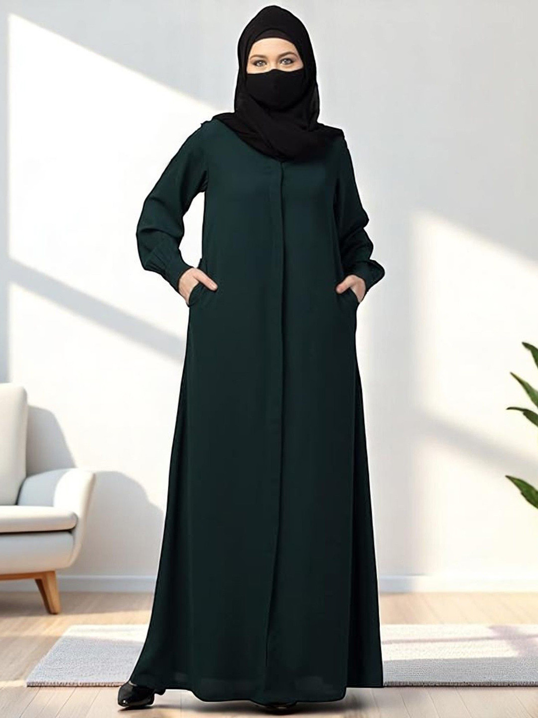 BASHARIYA Stylish Front Open Abaya Burqa With Scarf