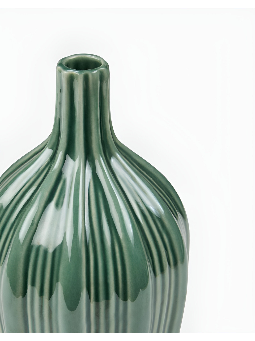 Fabindia Ahilya Green Ceramic Table Flower Vase