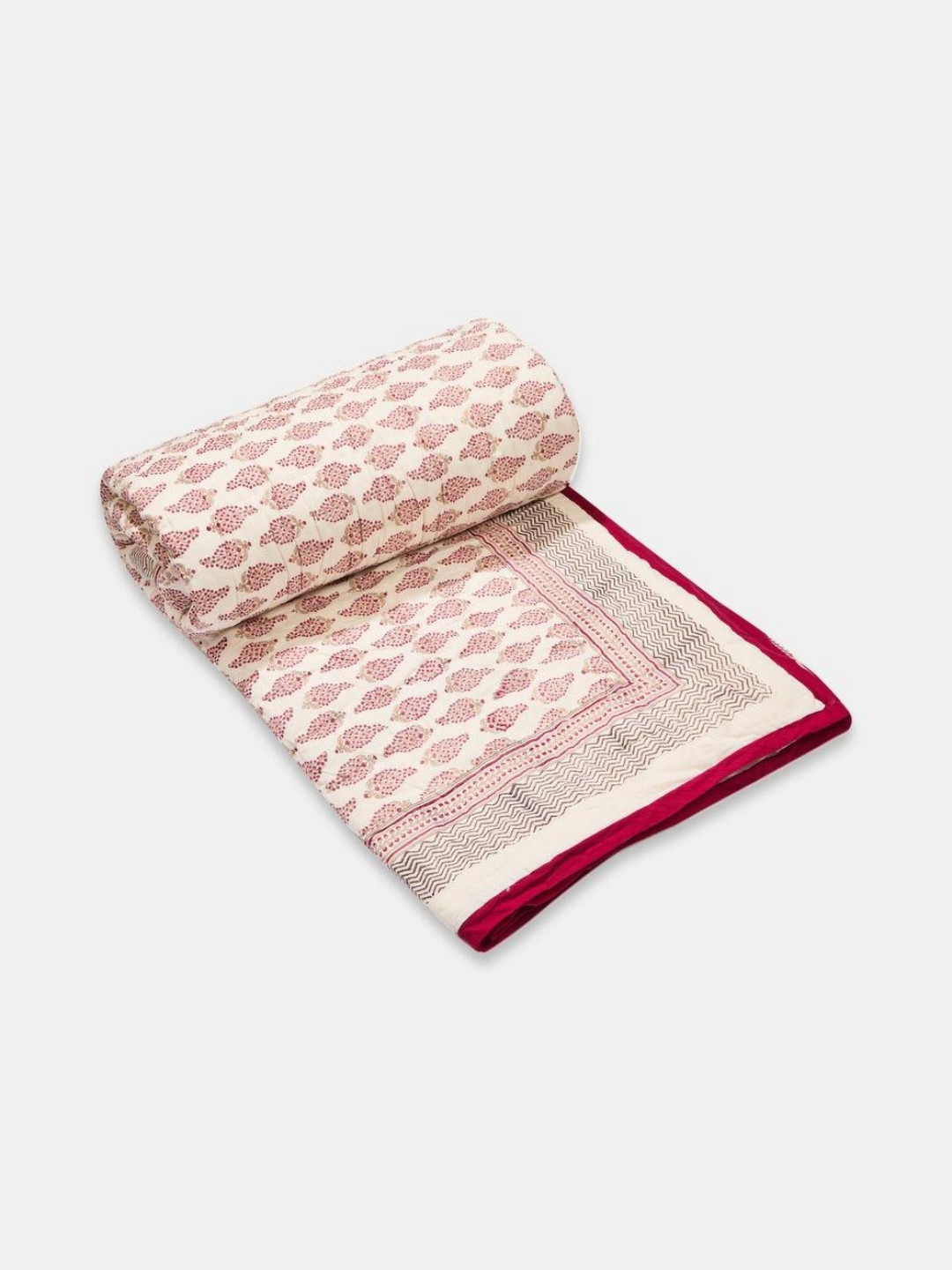 Fabindia Serene Pink & Cream Floral Printed Cotton AC Room Single Bed Quilt
