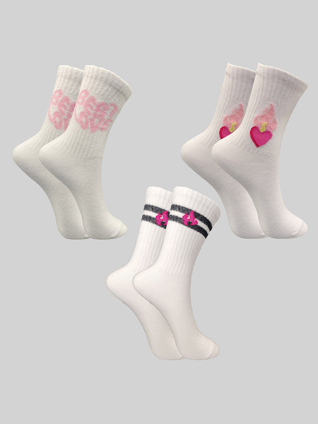 TRAZO Women Pack Of 3 Patterned Printed Calf-Length Socks