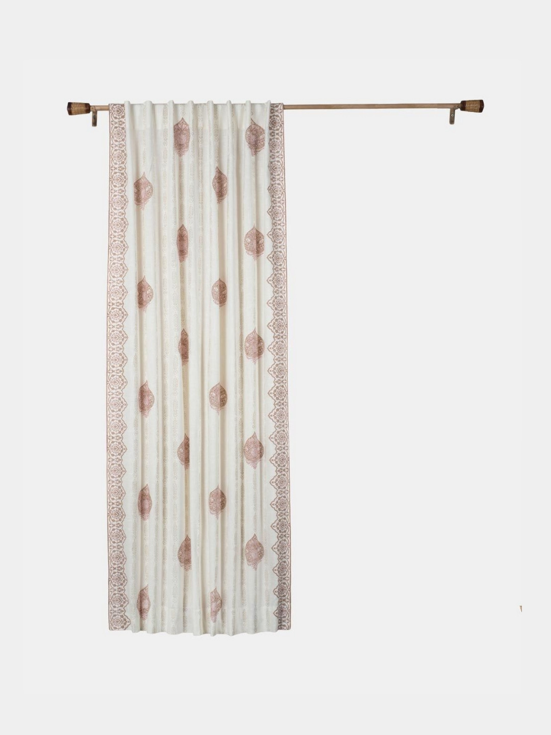 Fabindia Gulab Beige & PInk Floral Design Hand Block Printed Cotton Door Curtain