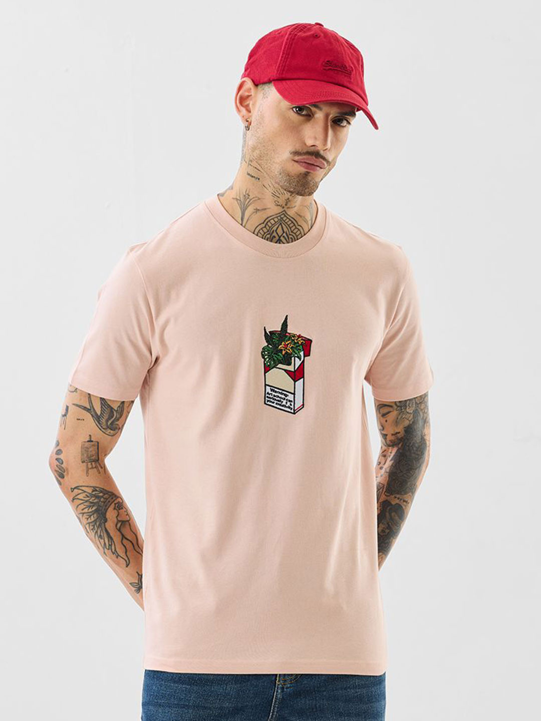 Snitch Men Slim Fit Graphic Embroidered Cotton T-shirt