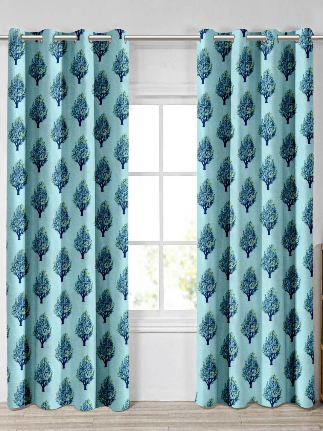 Aura Blue & Green 2 Pieces Light Blocking Window Curtains