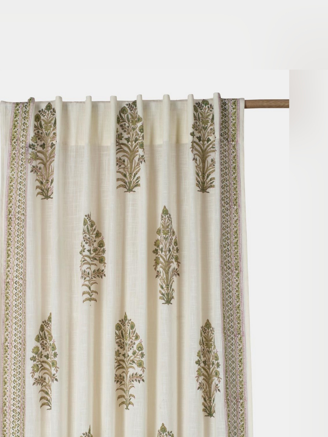 Fabindia Jarul Beige & Green Floral Design Hand Block Printed Cotton Window Curtain