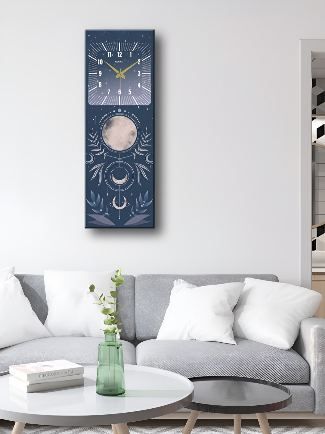 OLIVE TREE Grey & White Printed Wooden Contemporary Rectangle Shaped Wall Clock