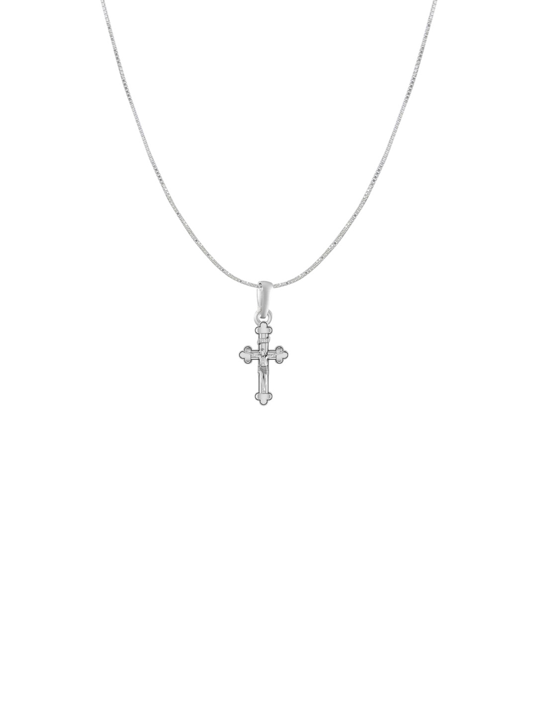 Metronaut 92.5 Sterling Silver Jesus Cross Pendant with Box Chain