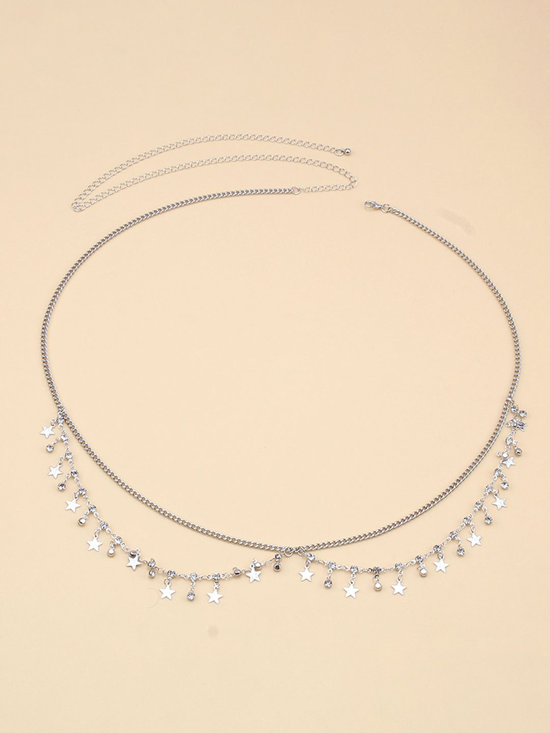 Peora Silver Plated Cubic Zirconia Studded Star Tassel Waist Chain