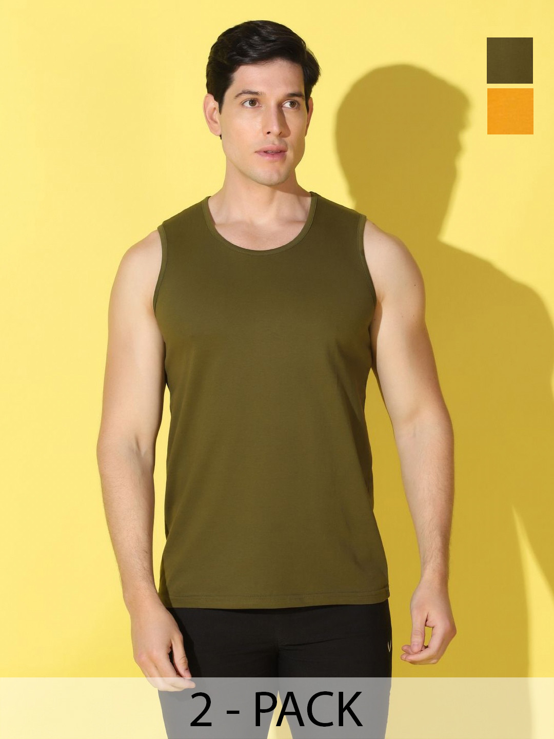 WOOSTRO Selection of 2 Typography Printed Cotton Sleeveless Slim Fit T-shirt