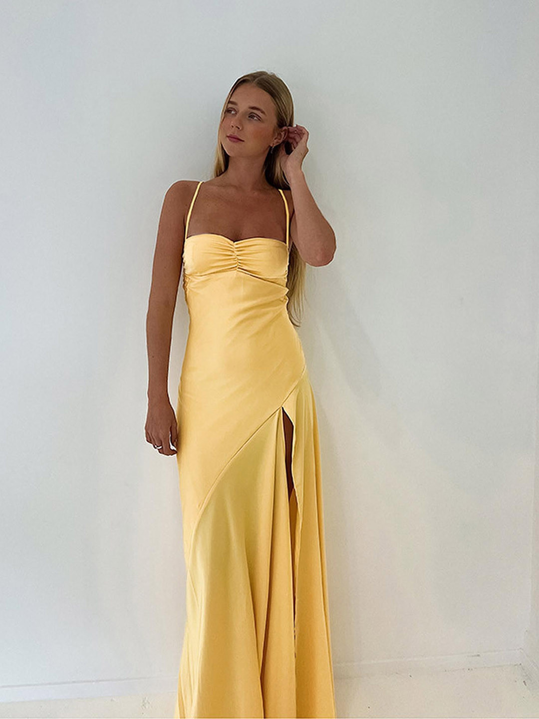 Outzidr Satin Evening Dress with Slit