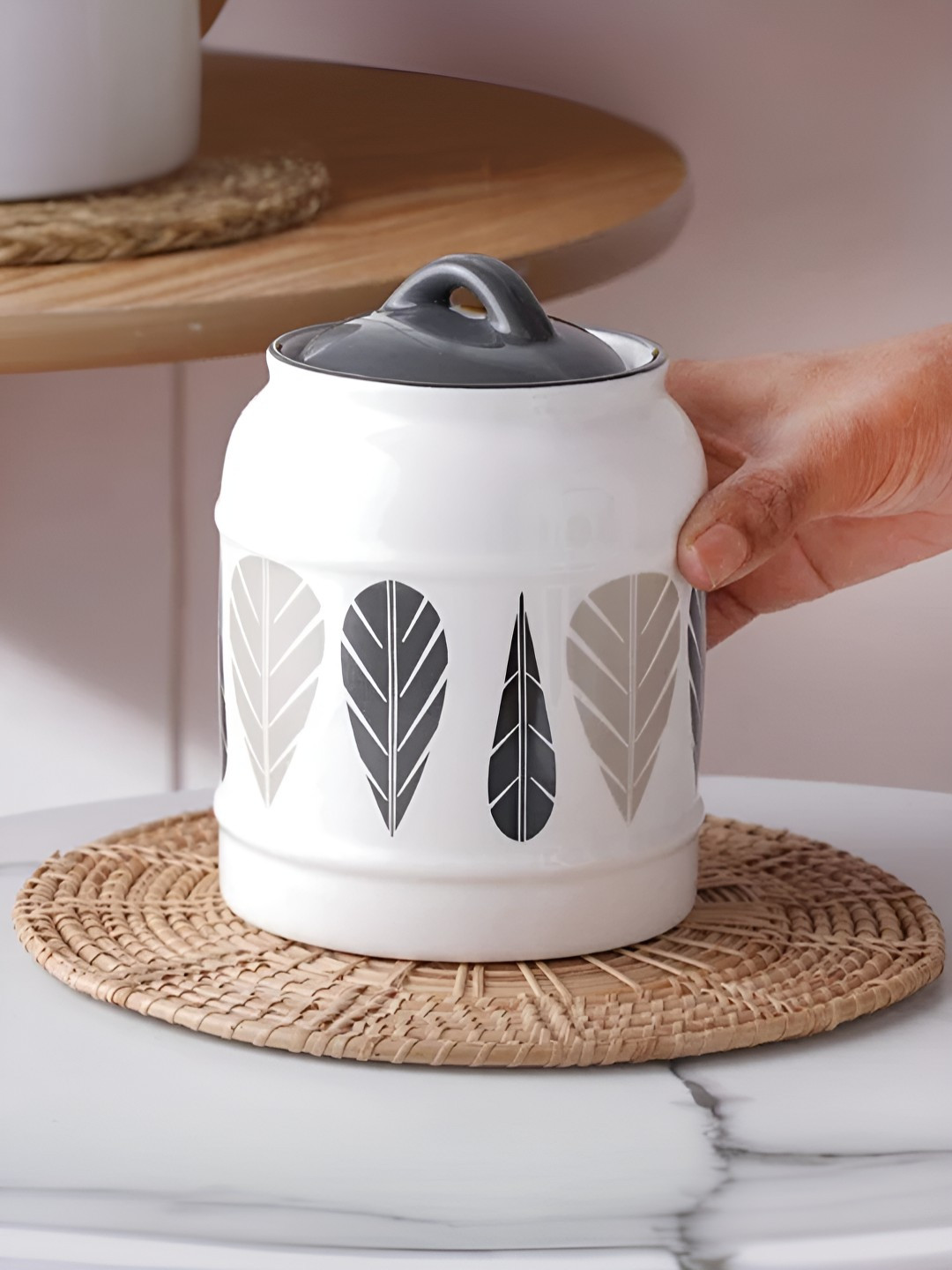 The Better Home White & Grey Ceramic Dishwasher Safe Pickle Jar Container 2.5L