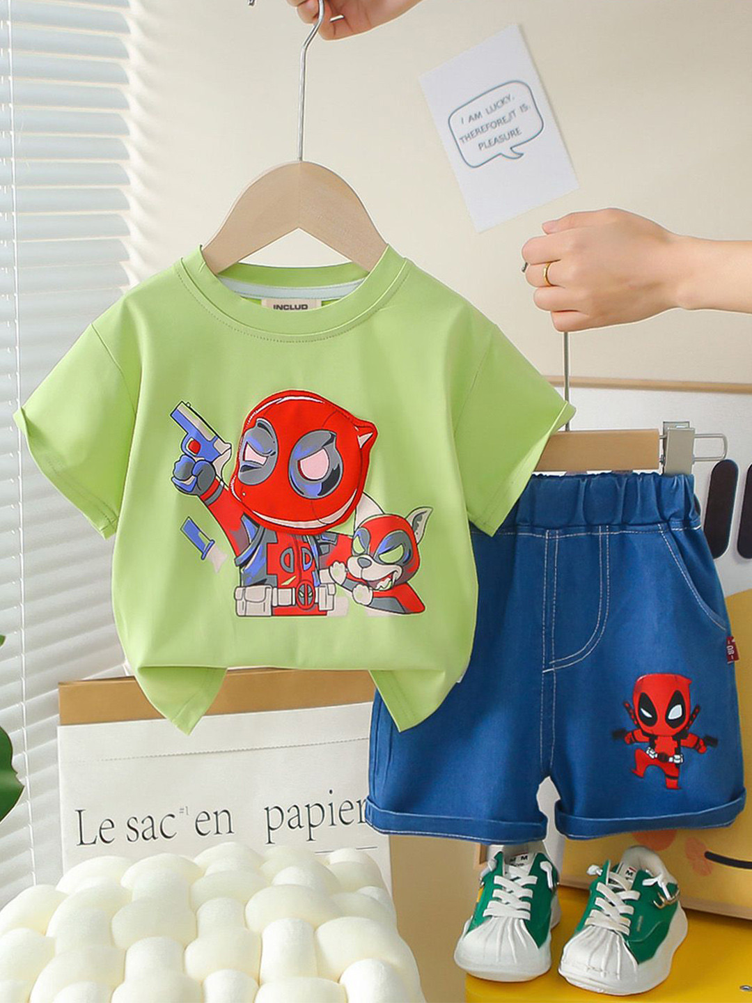 INCLUD Boys Deadpool Printed Short Sleeves T-shirt With Shorts