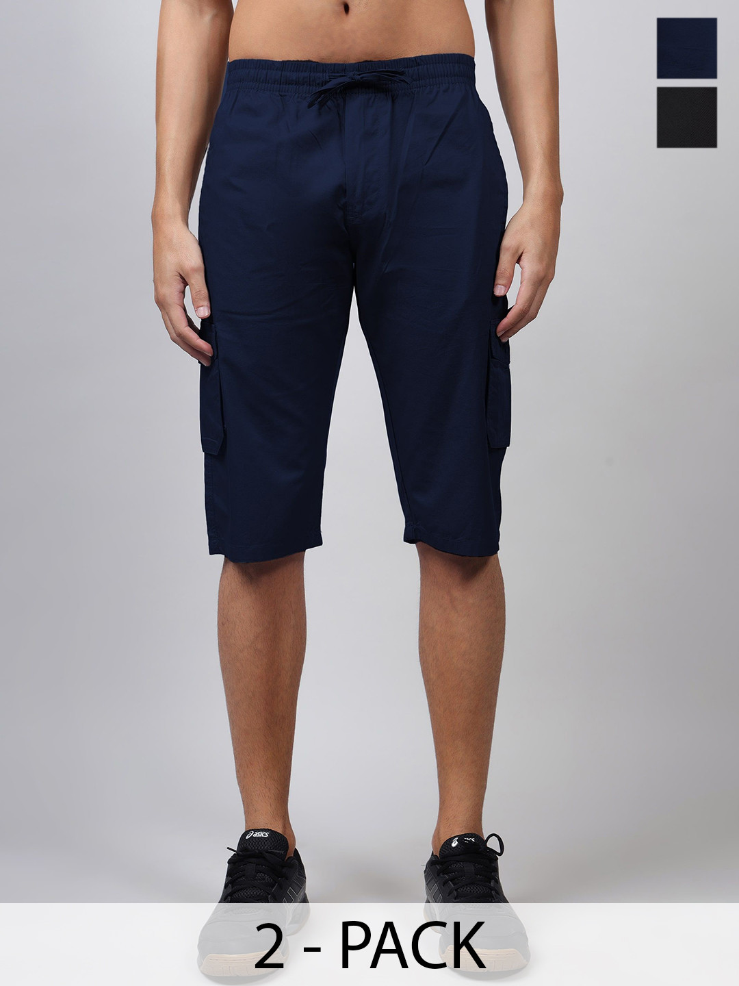 HAUWER Men Pack of 2 Cotton Cargo Styles Shorts