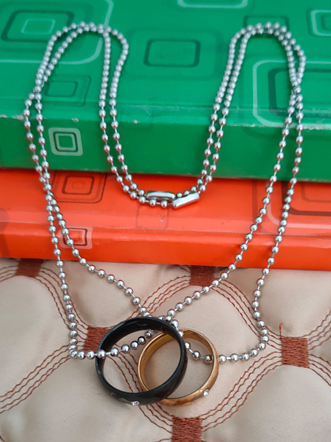 M Men Style Set Of 2  Stainless Steel Gold-Plated Circular Pendants With Chain
