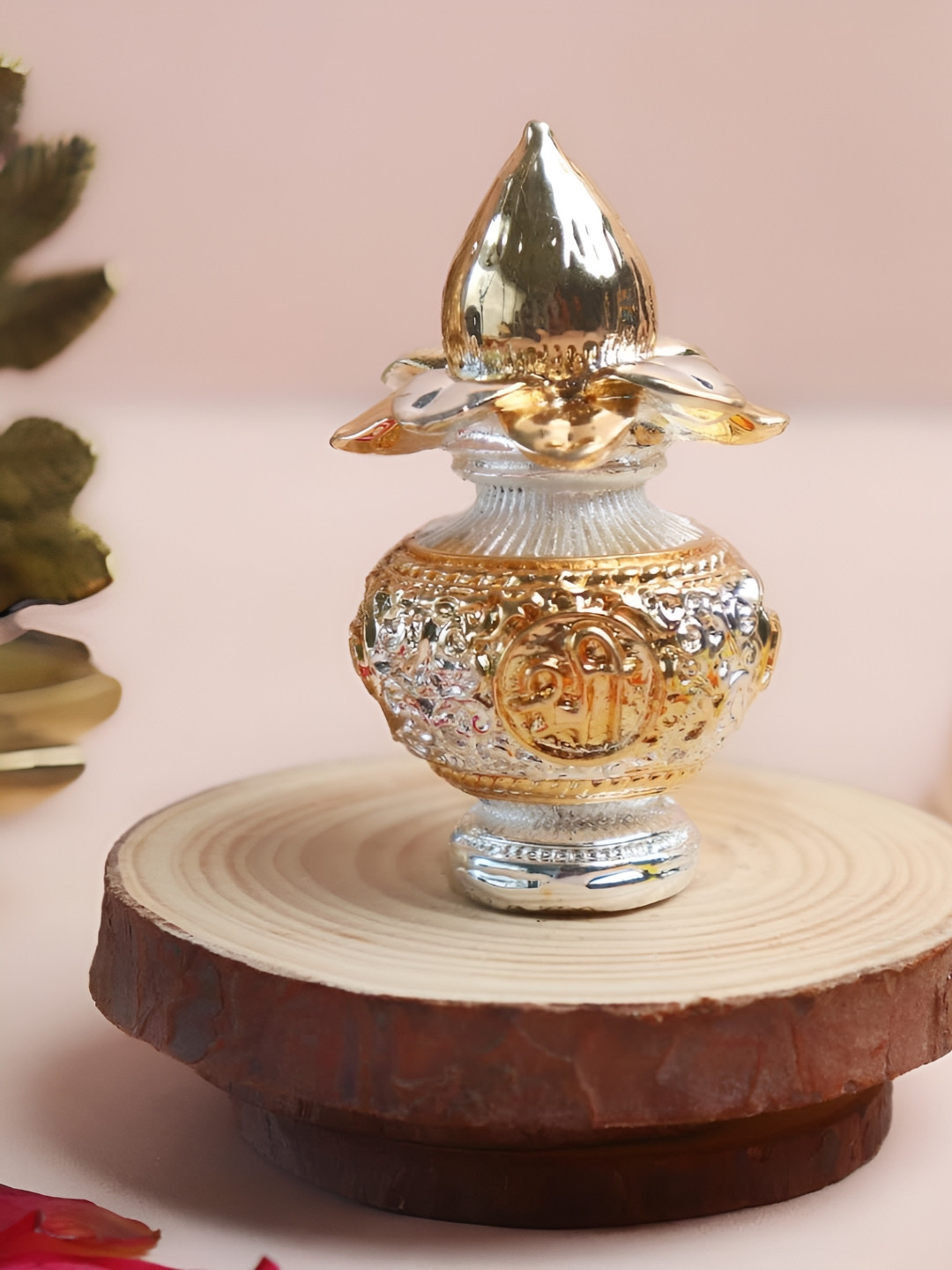 The Spiritual Living Mangal Kalash with Coconut Gold Polyresin Glossy Living Room Small Showpiece - 2 Inches