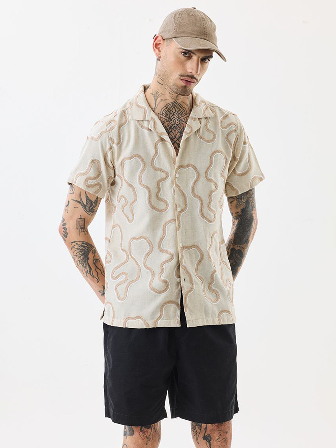 Snitch Boxy Embroidered Cuban Collar Shirt