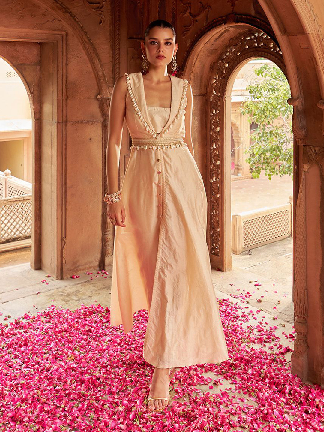 SILCHIC Ghazal Dupion Short Jacket Set with Pant, Tube & Embellished Belt