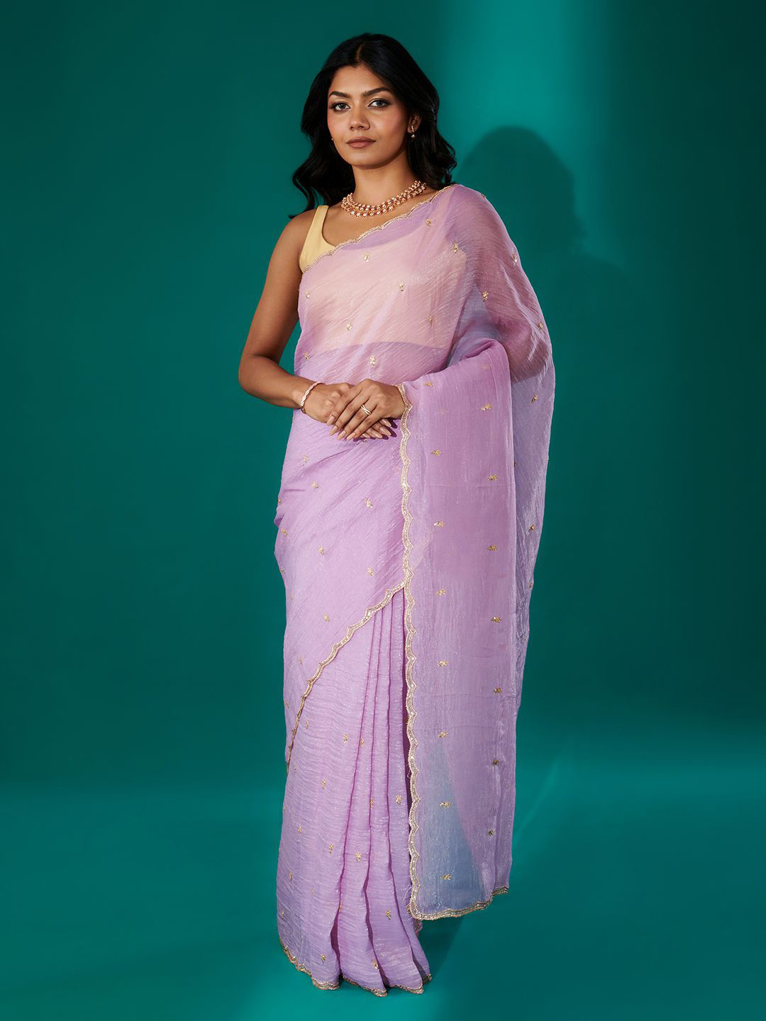 TEEJH Dilbar Lavender Georgette Saree