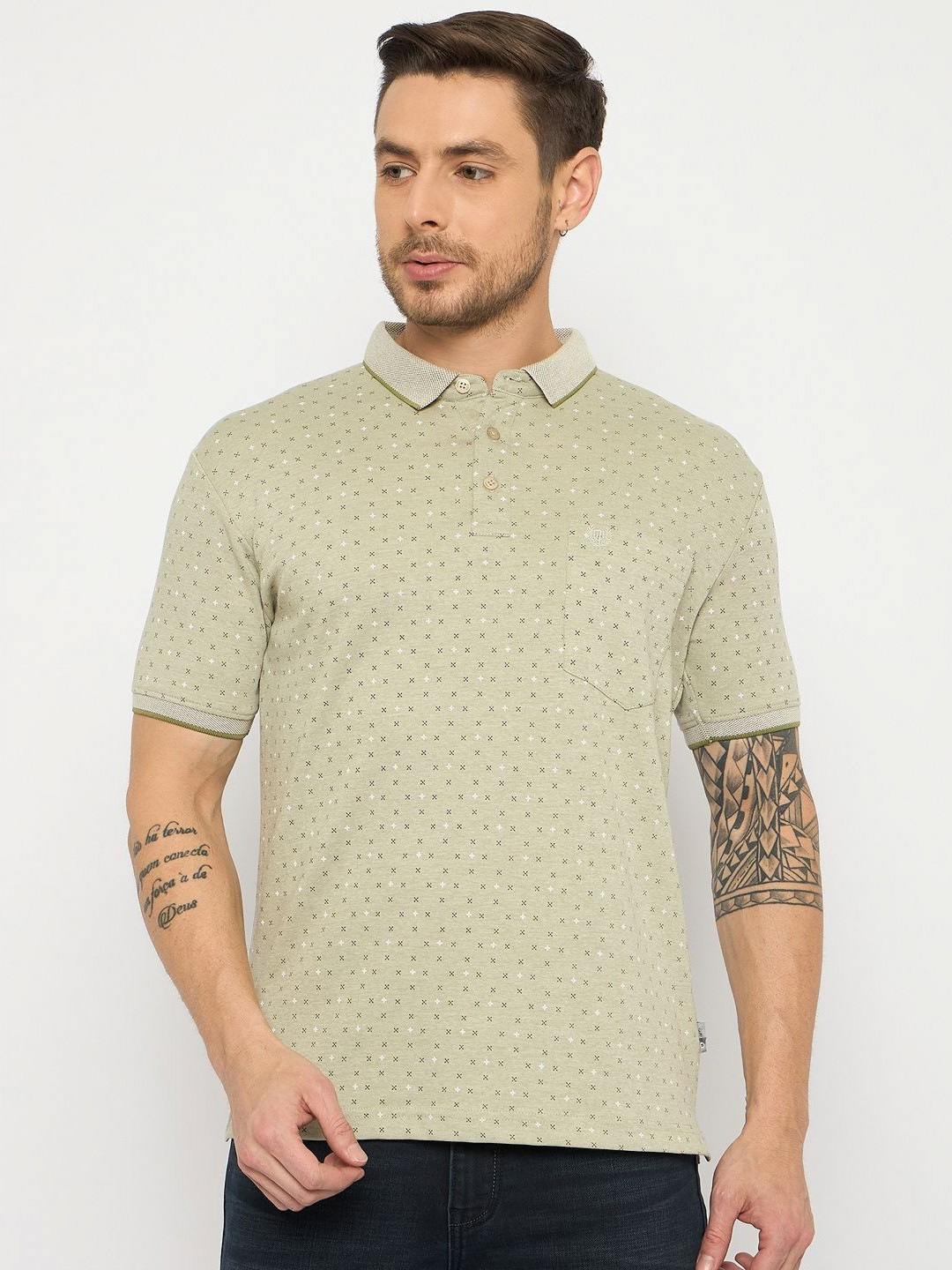 Duke Men Geometric Printed Polo Collar Cotton T-shirt