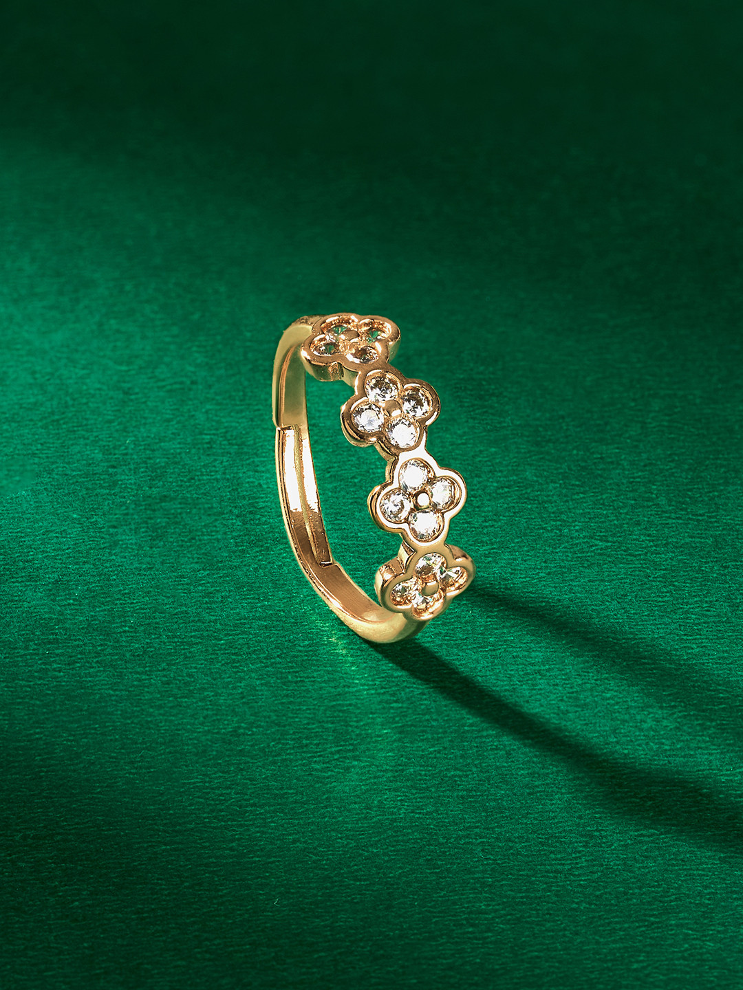 TEEJH Rishika Radiance Cubic Zirconia Studded Adjustable Finger Ring