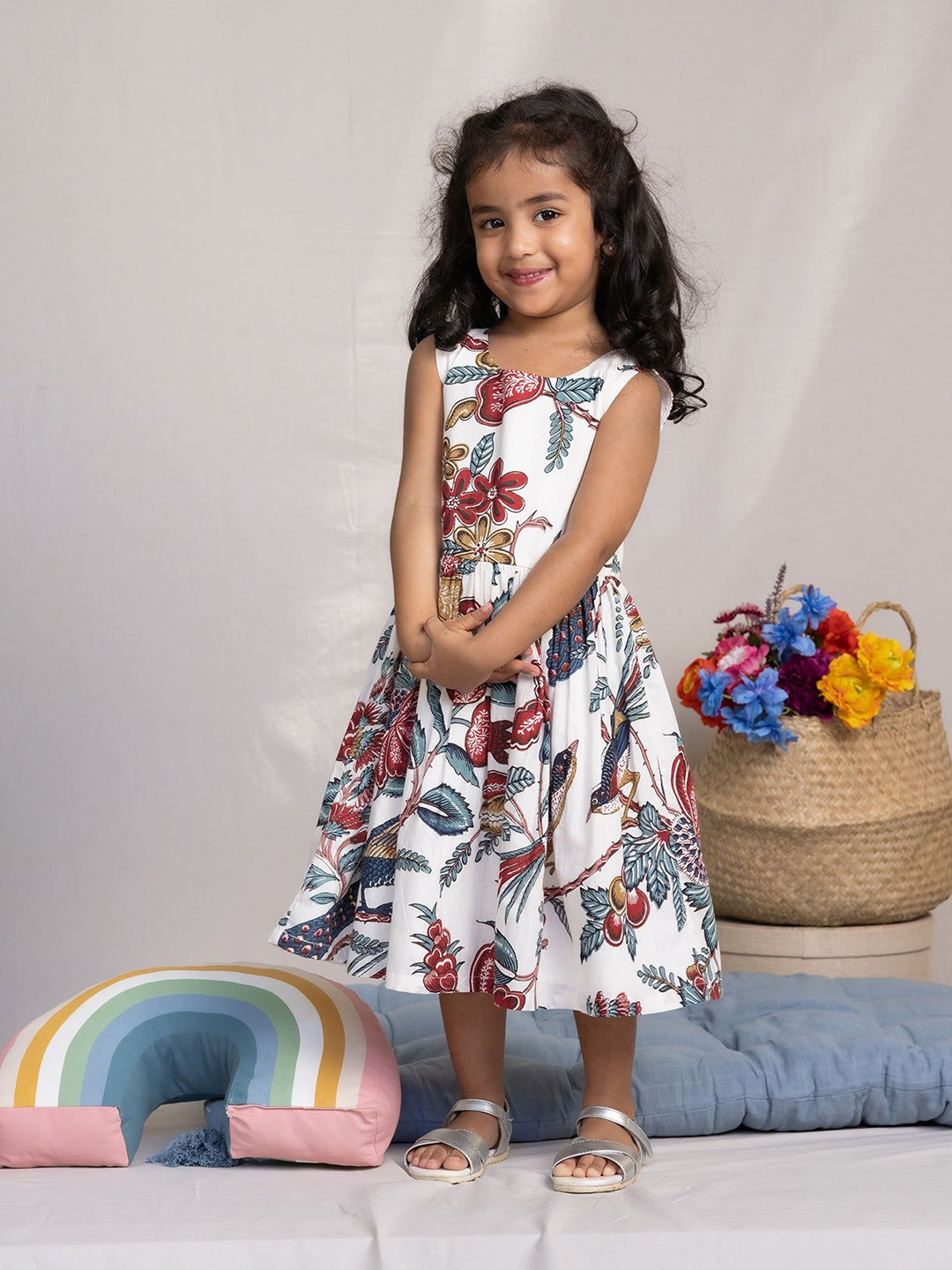 Tejam Girls Floral Printed Cut-Outs Detailed Fit & Flare Dress