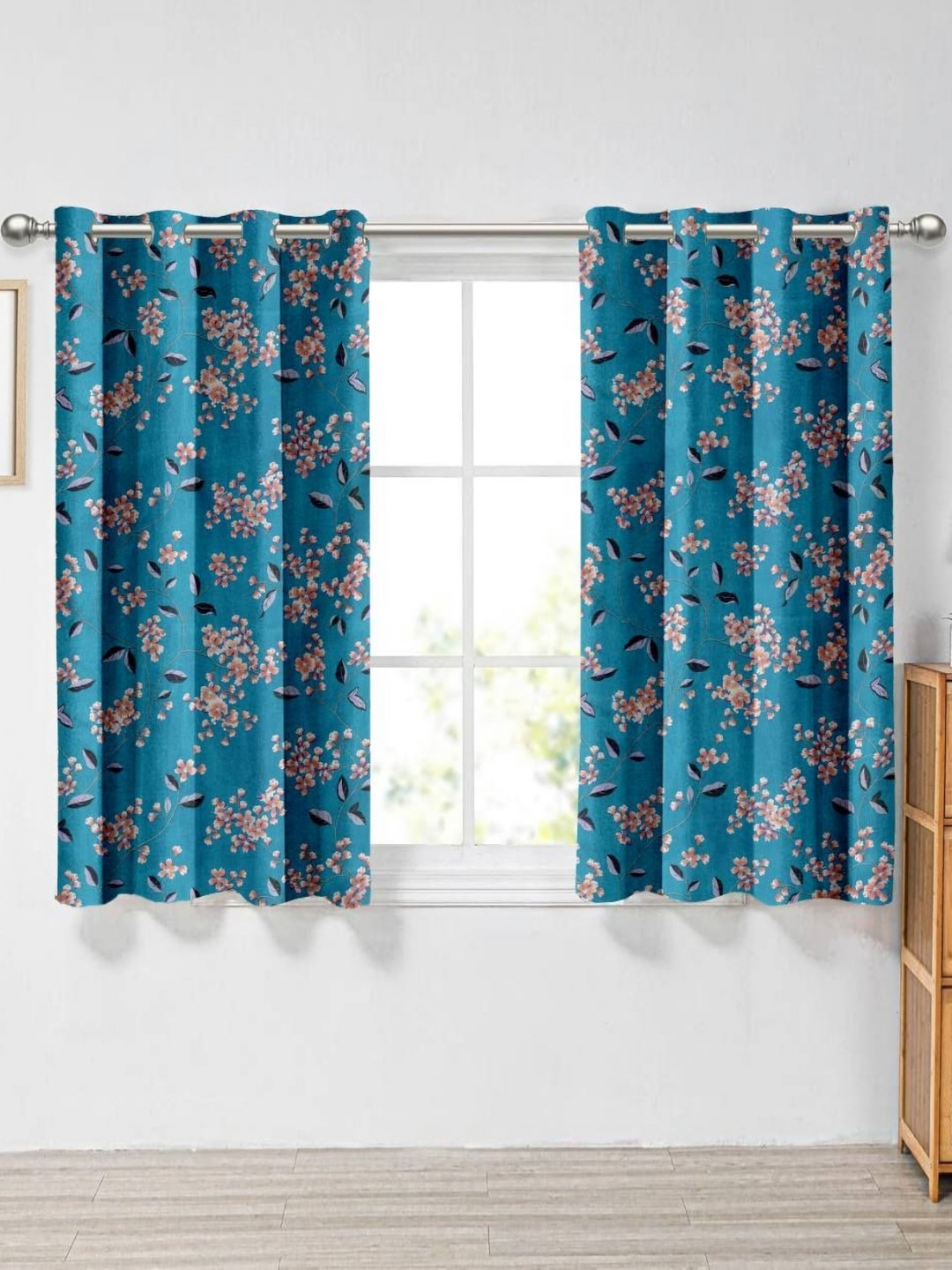 Aura Teal & Orange 2 Pieces Window Curtains