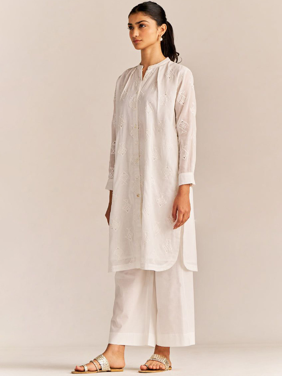 Gangal Embroidered Pure Cotton Top & Trousers Co-ord