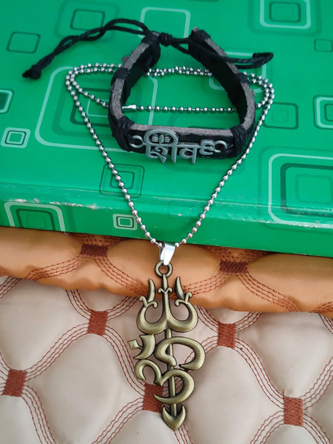 M Men Style Stainless Steel Gold-Plated Mahadev Pendants With Bracelet