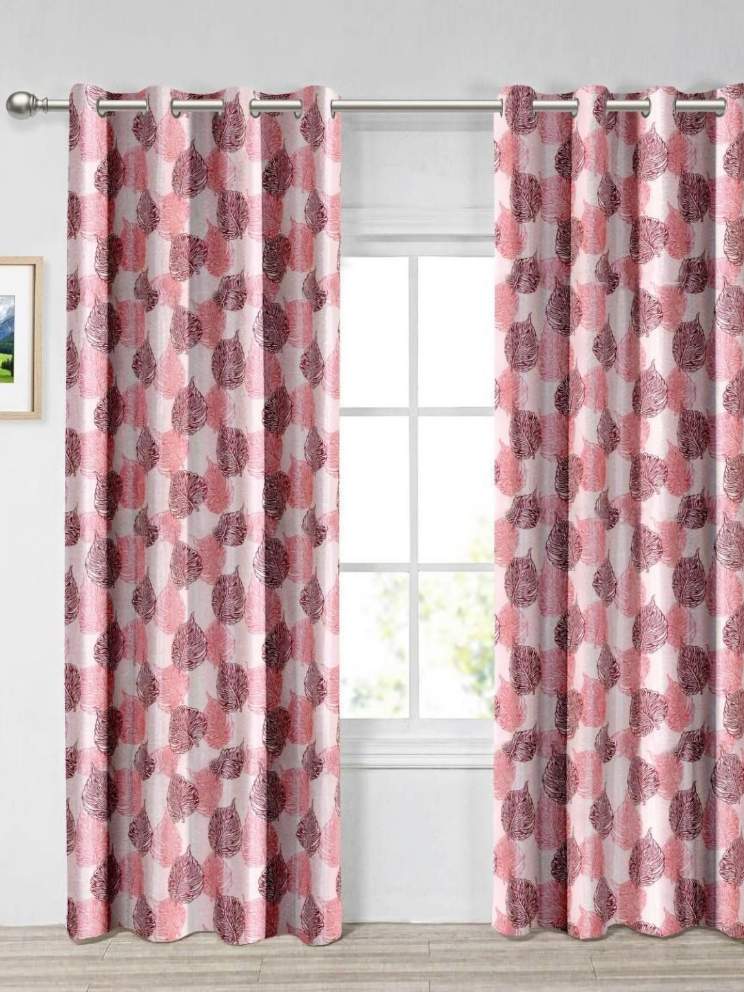 Aura Maroon & Pink 2 Pieces Light Blocking Long Door Curtains