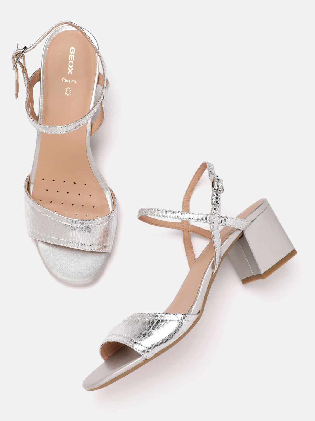 Geox Textured Leather Party Block Sandals