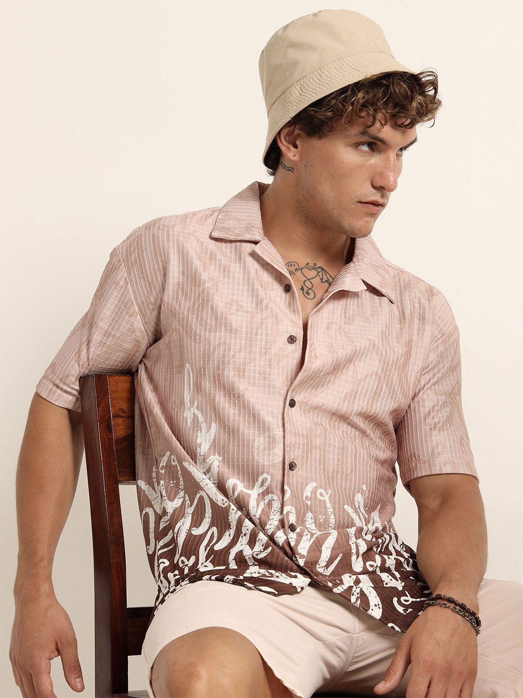 BuRegular Fit Shirt Men Graphic Printed Cuban Collar Casual Regular Fit Shirt