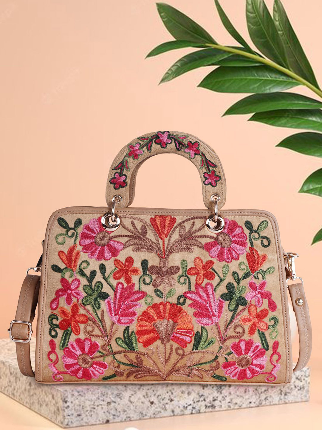 VELUCIA Women Floral Textured Structured Handheld Bag