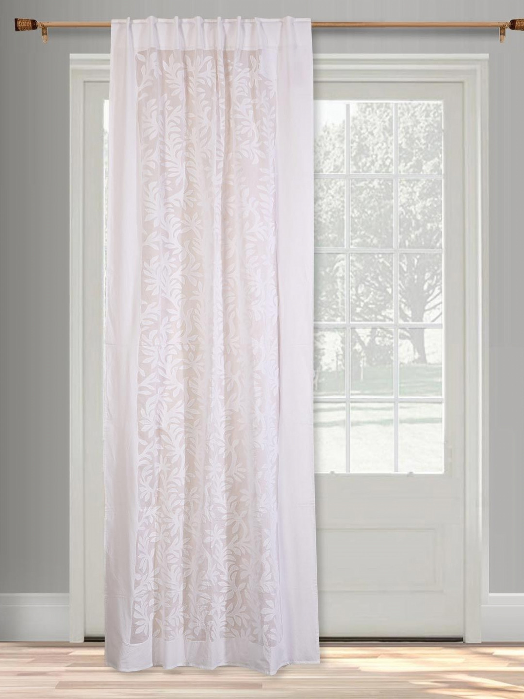 Fabindia Asta White Floral Door Curtain
