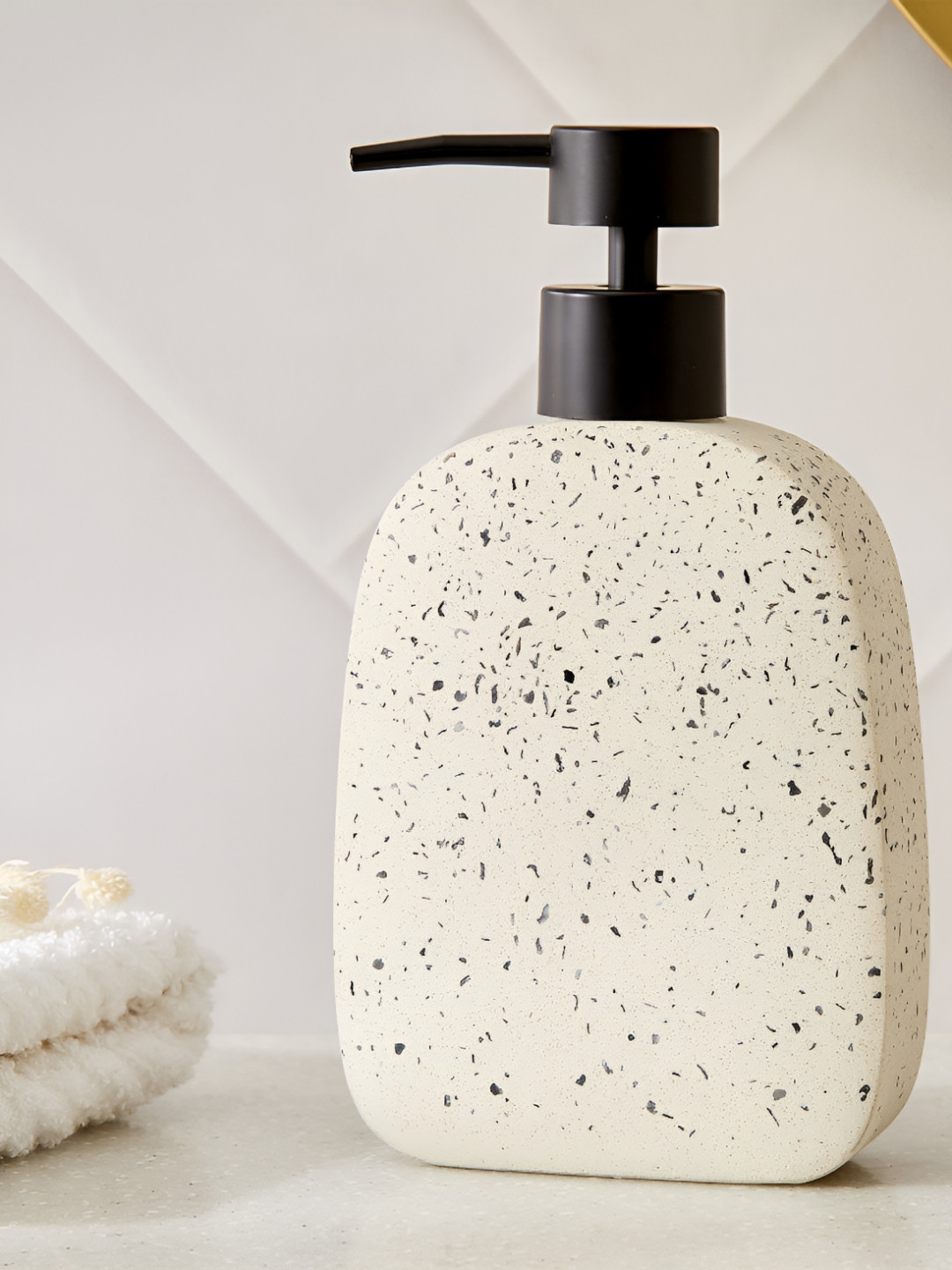 Home Centre Off White & Black Geometric Soap Dispenser - 140ml
