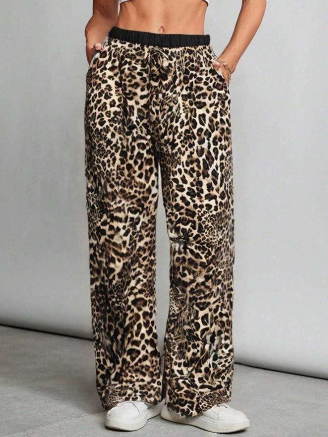 Outzidr Women Animal Print Wide Leg Joggers