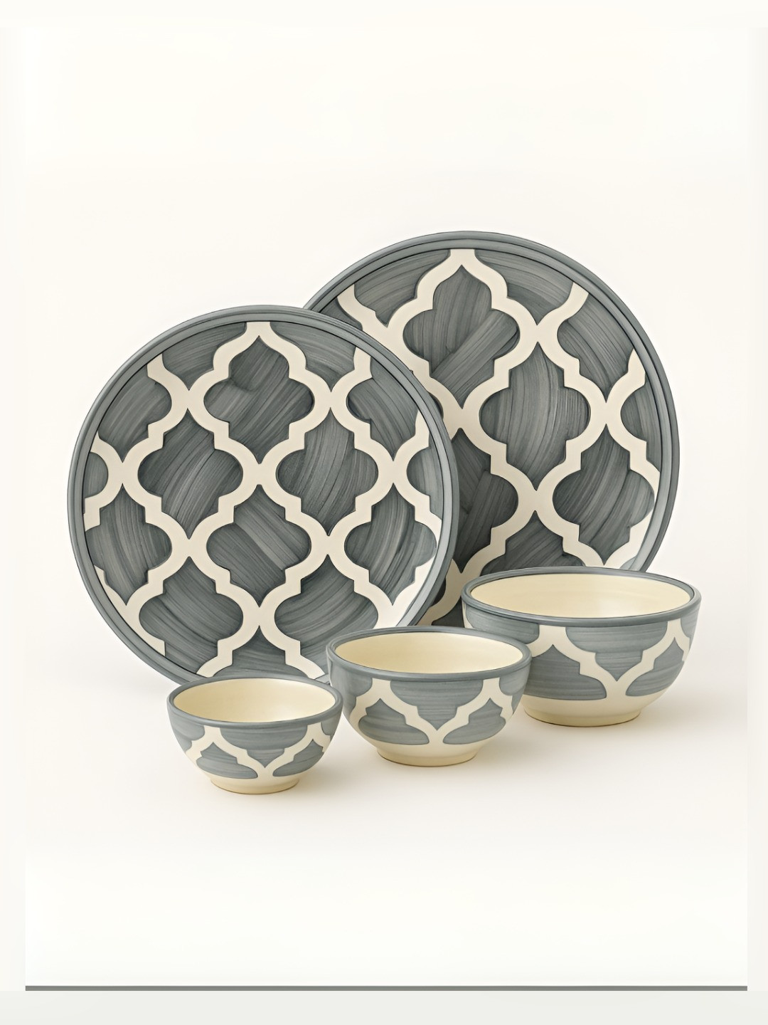 Myntra Elegant Homes Ash Grey Eco-Friendly Grey Geometric Ceramic Microwave Safe 5 Piece Dinner Set