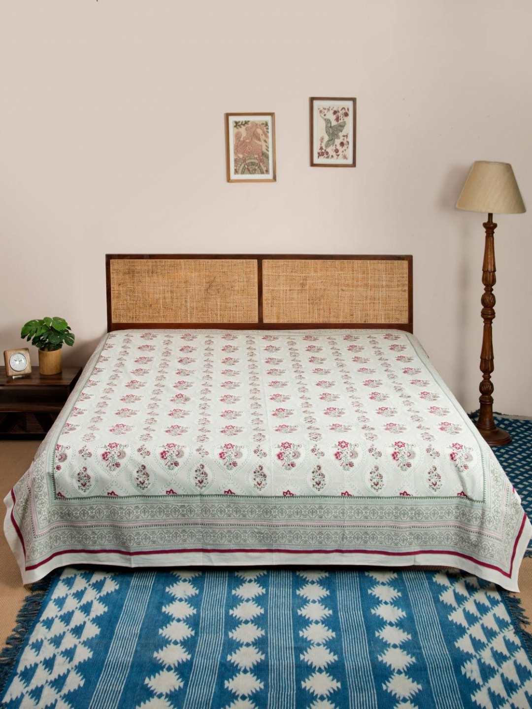 Fabindia Green & Pink Gulbagh Printed Single SizeBedCover