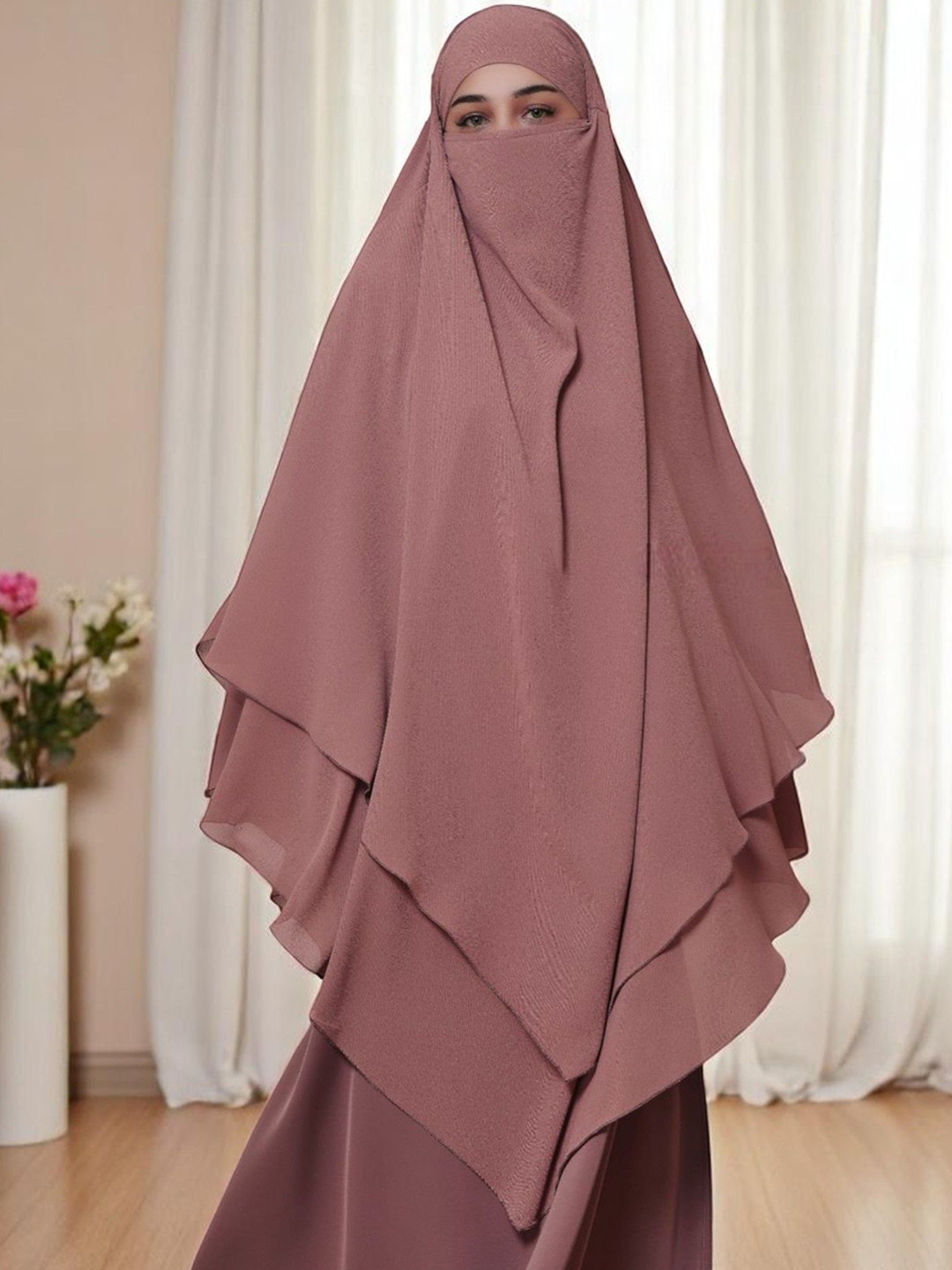 BASHARIYA Three-Layer Triangular Khimar Hijab Burqa With Mouthpiece