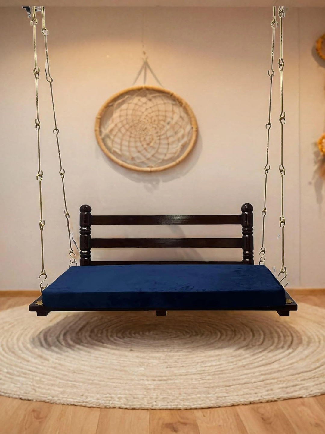 JAIRI TRADERS Brown Wooden Swings With Back Support & Cushion