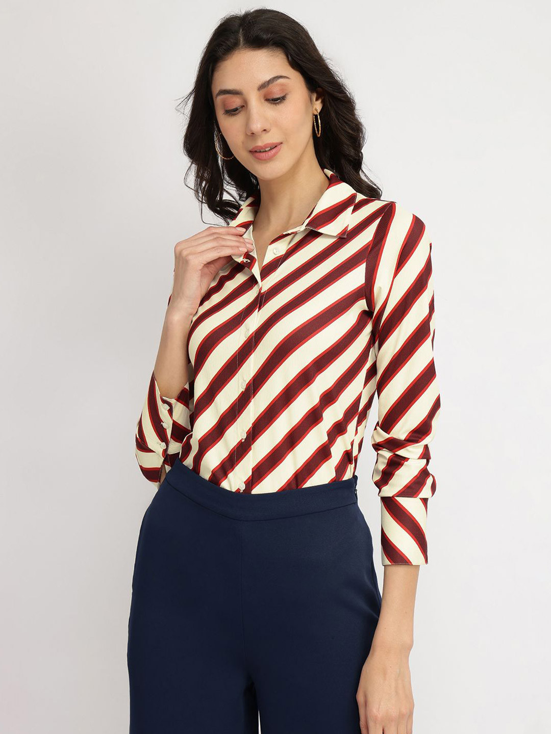 FableStreet Slim Fit Candy Striped Long Sleeves Shirt